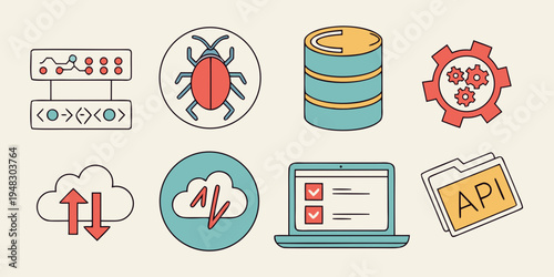 a collection of software development and api icons Vector