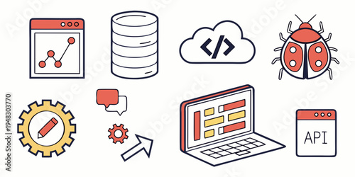 collection of software development and bug icons Vector