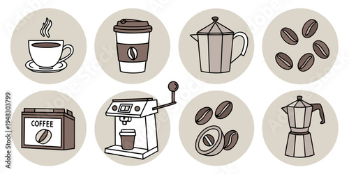 Coffee and tea brewing related objects Vector