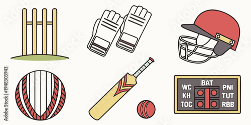cricket equipment and accessories Vector