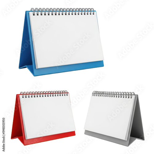 Three different styles of standing desk calendars in various colors