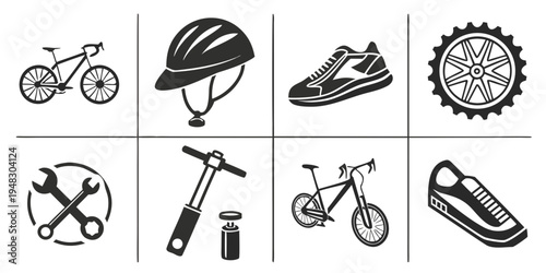 a collection of bicycle and sports equipment icons Vector