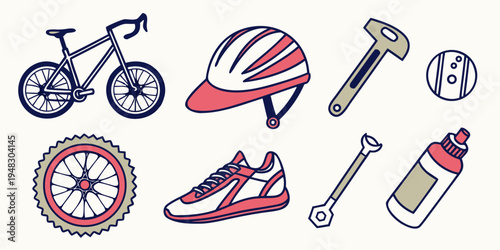 a collection of cycling and repair tools Vector