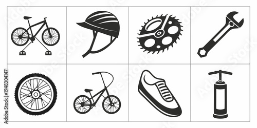 collection of bicycle and sports equipment icons Vector