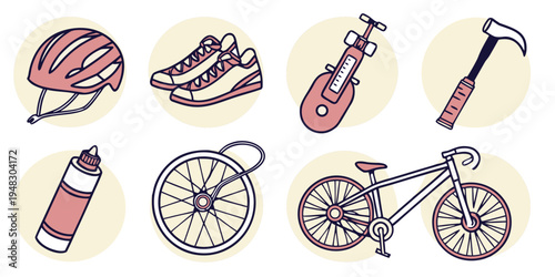 a collection of cycling and hiking gear icons Vector