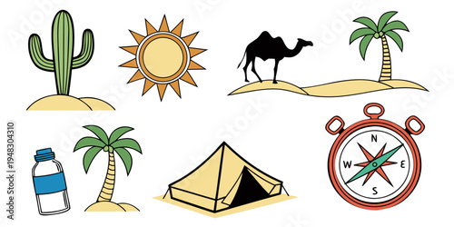 desert camping and travel icons Vector