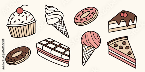 assorted desserts and sweet treats Vector