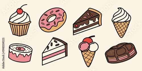 a collection of sweet desserts Vector