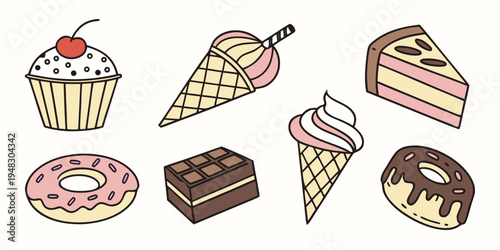 a variety of sweet treats including desserts and baked goods Vector