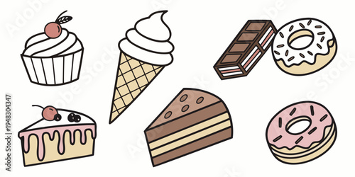 a collection of sweet treats including desserts and donuts Vector