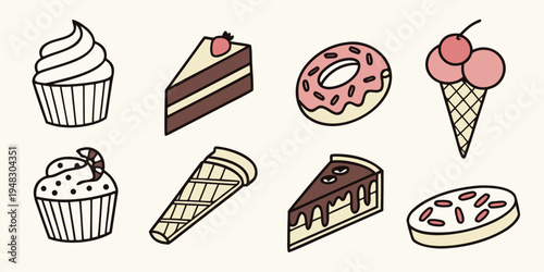 a collection of sweet baked goods and desserts Vector