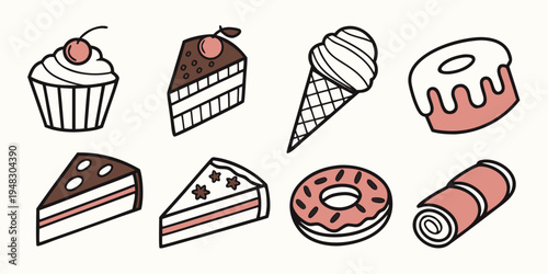 assorted desserts and sweet treats Vector