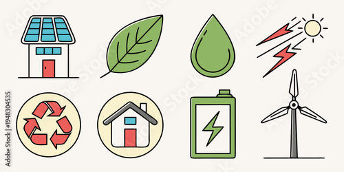 icons representing eco friendly living and sustainable energy Vector