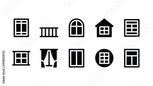 Balcony window silhouette icons home exterior railings architecture vector