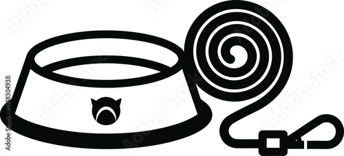 Pet bowl and leash