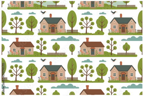 Traditional breakfast pattern with fried eggs sausages beans and toast on white background suitable for menu design and kitchen decoration