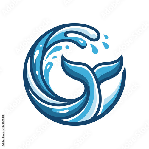 Circular Wave Logo Design with Whale Tail Silhouette