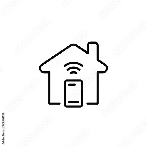 Simple black outline of a house with smart home connection signal