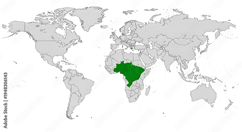 Fototapeta premium Highlighted Africa Map Region in Green