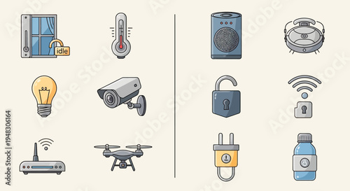 Collection of modern technology and smart home icons
