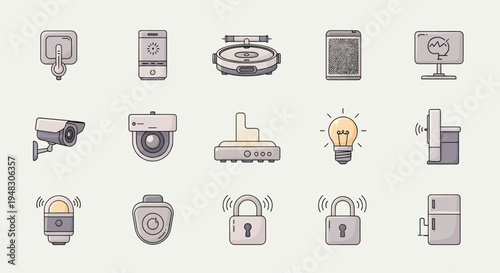 Collection of smart home devices, including security, entertainment, and appliances