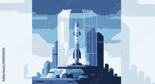 Futuristic Rocket Launchpad in a Modern Cityscape