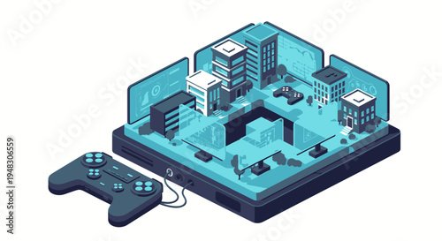 Gaming World Visualization: Digital Cityscape and Console Controller