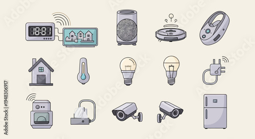 Collection of smart home devices and sensors, illustrating connected living