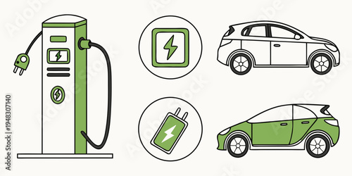 electric car charging station with a green vehicle Vector