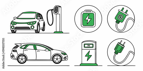 electric vehicle charging stations and cars Vector