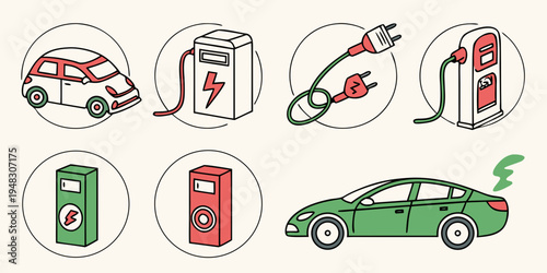 electric vehicle charging stations and cars Vector