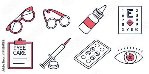 eye care and vision correction icons Vector