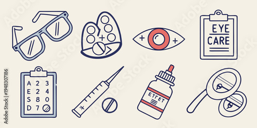 eye care and medical equipment icons Vector