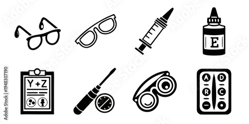 a collection of vision and eye care related objects Vector