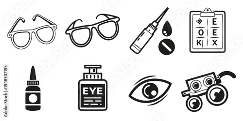 a collection of eye care and vision related objects Vector