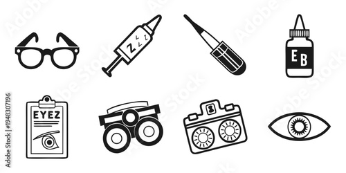 a collection of icons related to vision and optometry Vector