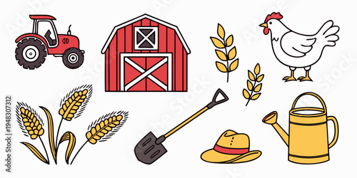 farm tools and icons on a white background Vector