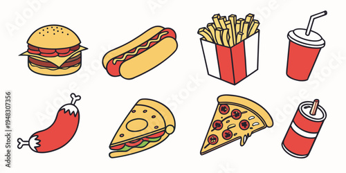 a collection of fast food items Vector