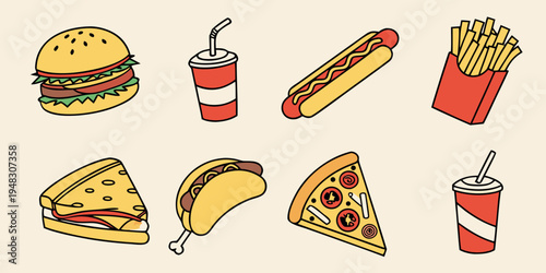 a variety of fast food items are shown Vector