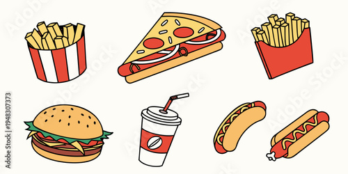 a collection of fast food items Vector