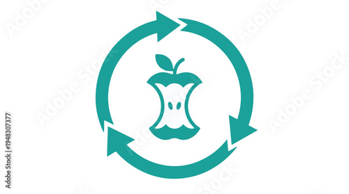 Green recycling icon with apple core, representing organic waste and compost