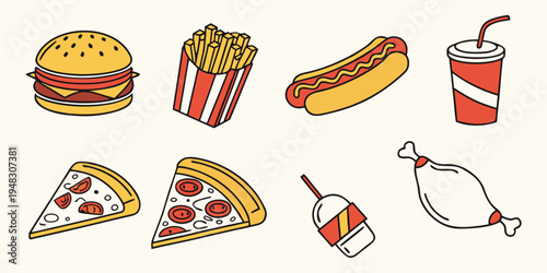 a collection of fast food items Vector