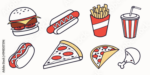 a collection of fast food items Vector