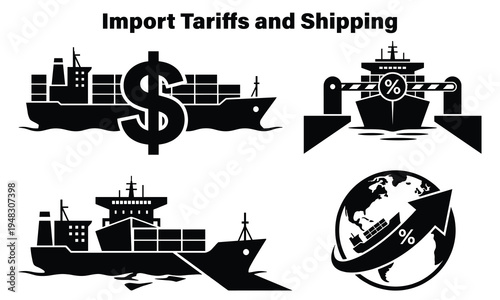 global trade import tariffs and cargo shipping cost concept illustration