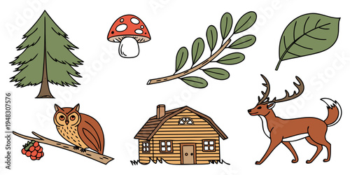 a collection of forest and woodland icons Vector