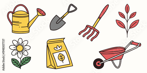 a set of gardening tools and supplies Vector