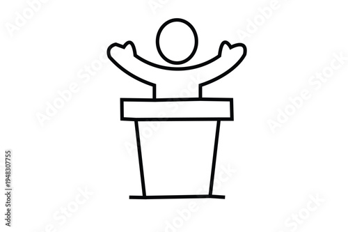 A simple line drawing of a person giving a speech or presentation from behind a lectern or podium. Resizable and Editable. EPS, 10.