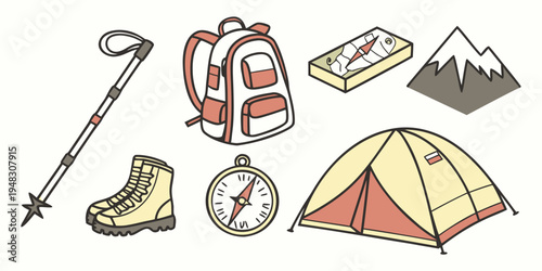 a collection of hiking and camping gear Vector
