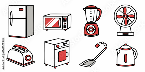 a collection of kitchen appliances and gadgets Vector