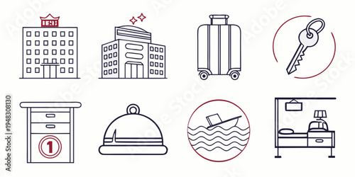 hotel amenities and services icons Vector